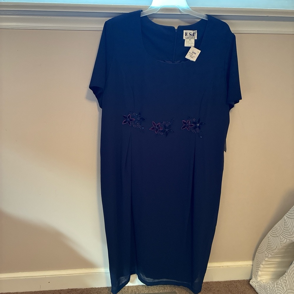 Navy Short-Sleeve Embellished Women’s Dress
